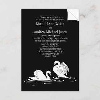 Invitación a matrimonio negro de pareja Swan de 3,