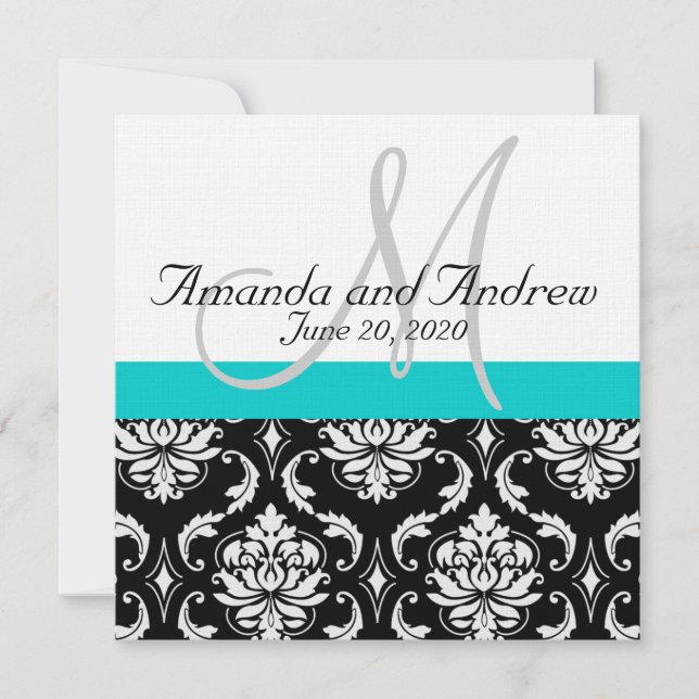 Invitación a matrimonio para damasco negro Verde a (Anverso)