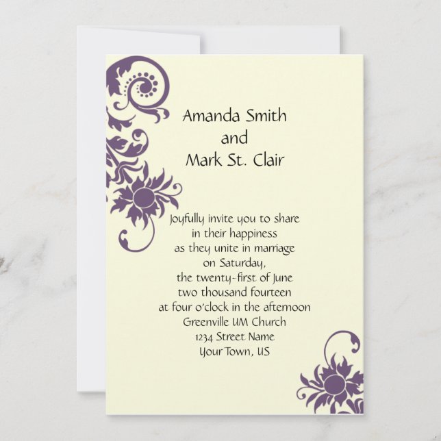 Invitación a matrimonio para elementos florales pú (Anverso)