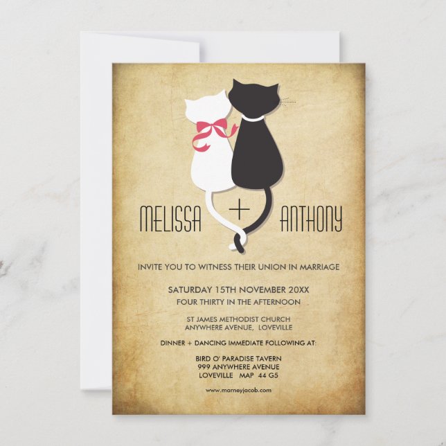 Invitación a matrimonio para parejas de gatos dive (Anverso)