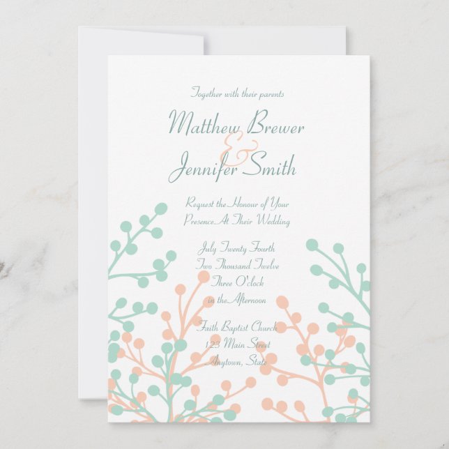 Invitación a matrimonio personalizado con floral v (Anverso)