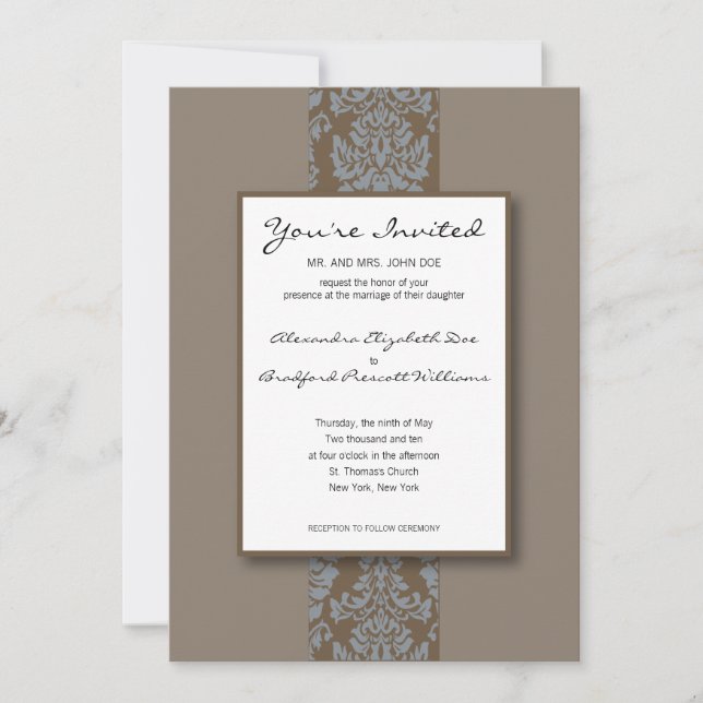 Invitación a matrimonio personalizado de Damasco b (Anverso)
