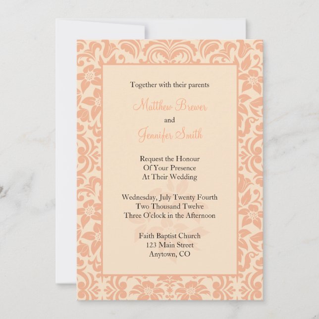 Invitación a matrimonio personalizado de damasco d (Anverso)