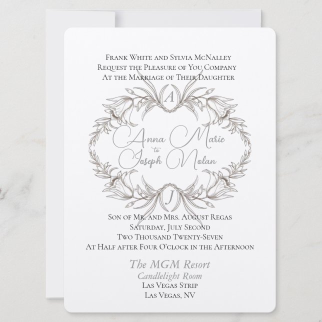 Invitación a matrimonio plano Airy Floral Motif (Anverso)