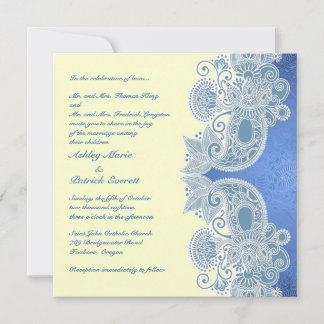 Invitación a matrimonio plano con flores azules de
