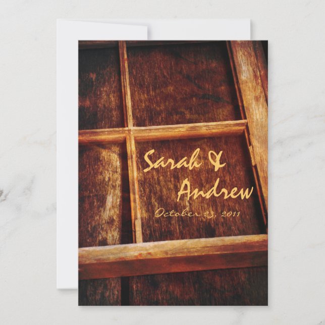 Invitación a matrimonio por marco de ventana rústi (Anverso)