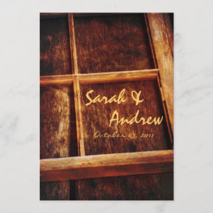 Invitación a matrimonio por marco de ventana rústi