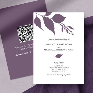 Invitación a matrimonio púrpura con código QR