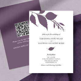 Invitación a matrimonio púrpura con código QR