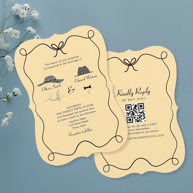 Invitación a matrimonio retro con código QR (Subido por el creador)