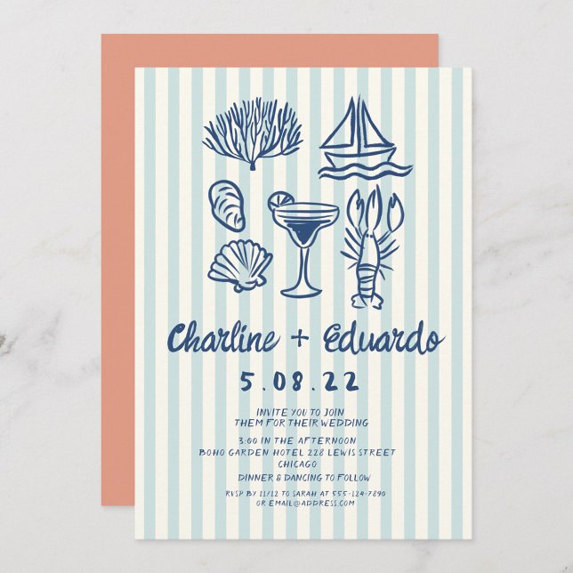 Invitación a matrimonio retro de la costa de escri (Subido por el creador)