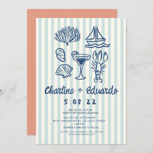 Invitación a matrimonio retro de la costa de escri