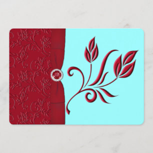 Invitación a matrimonio RIBBON Ruby Red & Aqua IMP