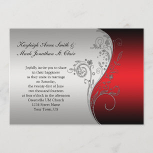 Invitación a matrimonio rojo negro y plata