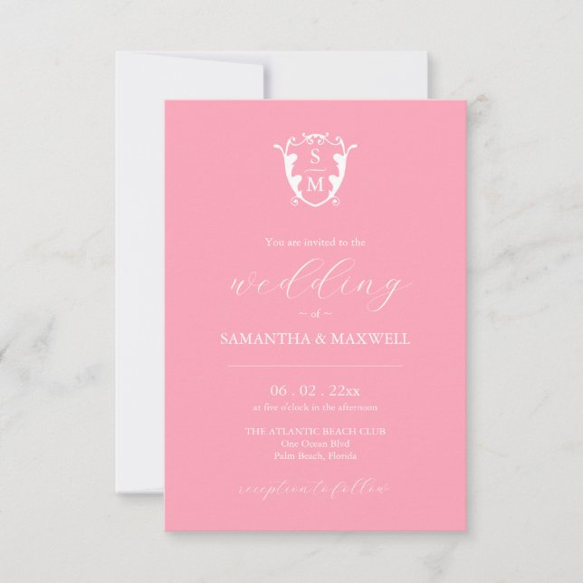 Invitación a matrimonio rosa con código QR (Anverso)