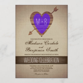 Invitación a matrimonio rústico con flecha en el c