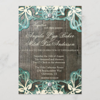 Invitación a matrimonio rústico de encaje y madera