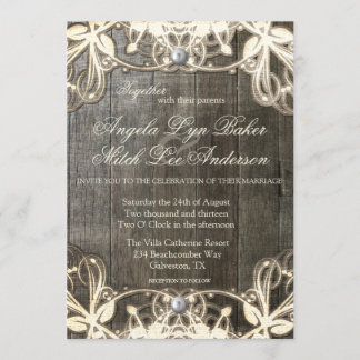 Invitación a matrimonio rústico de encaje y madera