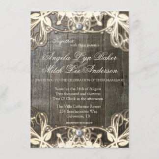 Invitación a matrimonio rústico de encaje y madera