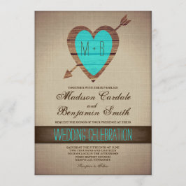 Invitación a matrimonio rústico Verde azulado con 