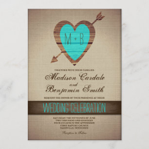 Invitación a matrimonio rústico Verde azulado con