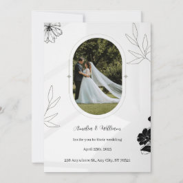 Invitación a matrimonio simple con flor gris