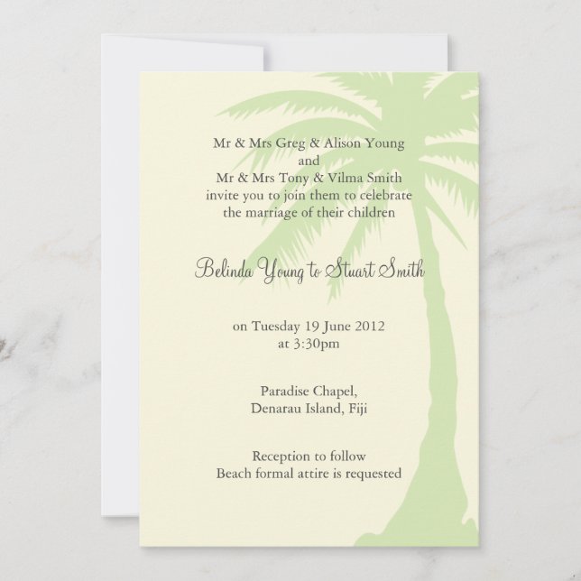 Invitación a matrimonio simple de árbol de palmas  (Anverso)