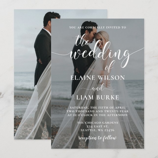 Invitación a matrimonio simple de fotografía super (Anverso / Reverso)