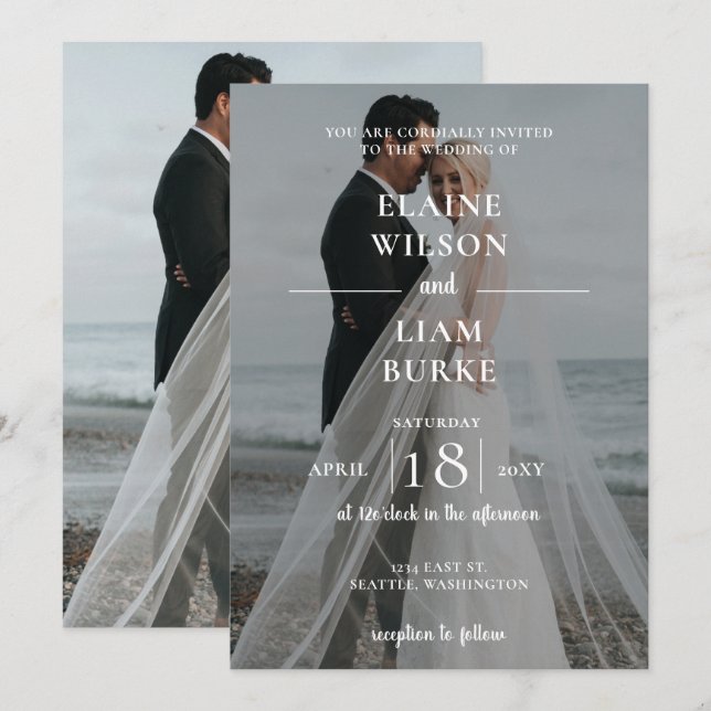 Invitación a matrimonio simple de fotografía super (Anverso / Reverso)
