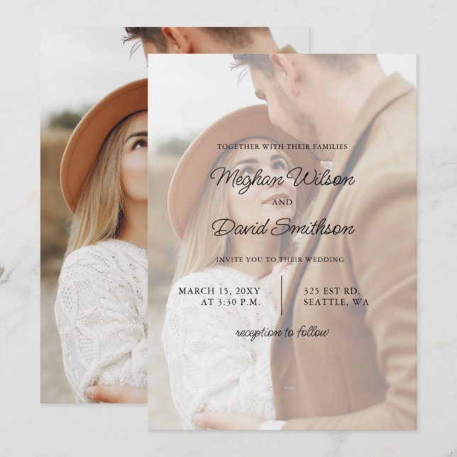 Invitación a matrimonio simple de fotografía super (Anverso / Reverso)