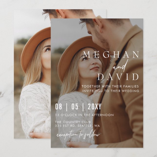 Invitación a matrimonio simple de fotografía super (Anverso / Reverso)