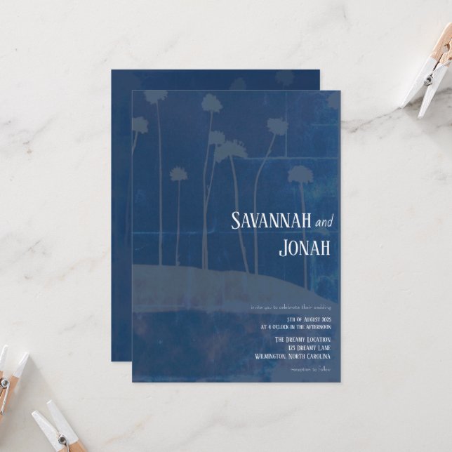 Invitación a matrimonio único de flores azules de  (Anverso/Reverso In Situ)