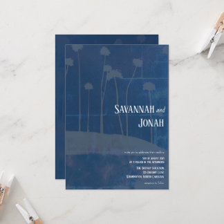 Invitación a matrimonio único de flores azules de