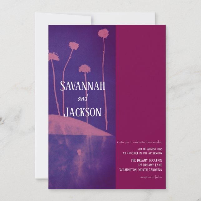 Invitación a matrimonio único de flores rosadas de (Anverso)