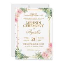 Invitación a Mehndi, Boda islámico de oro floral