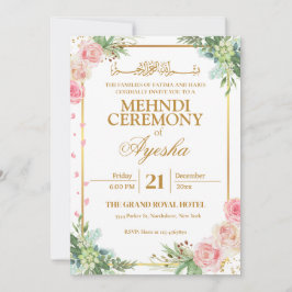 Invitación a Mehndi, Boda islámico de oro floral