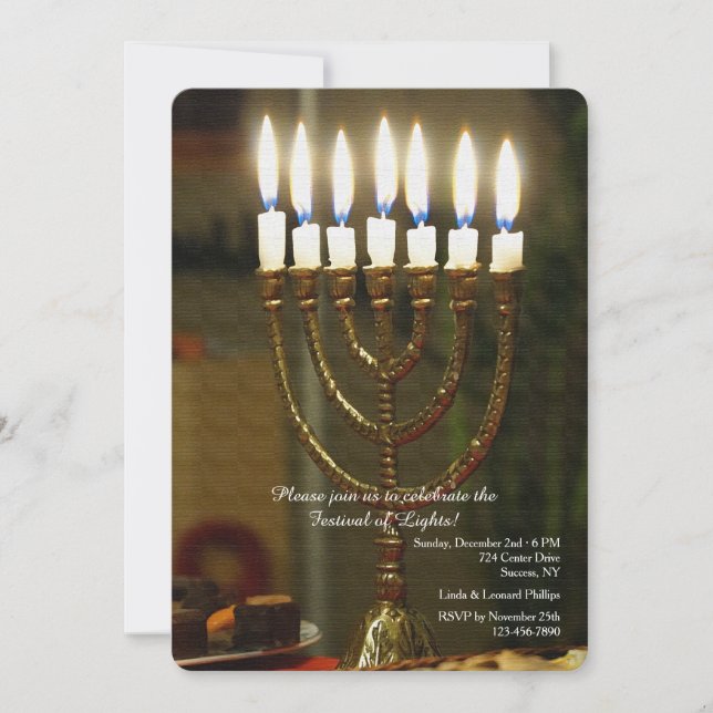 Invitación a Menorah Hanukkah Gold (Anverso)