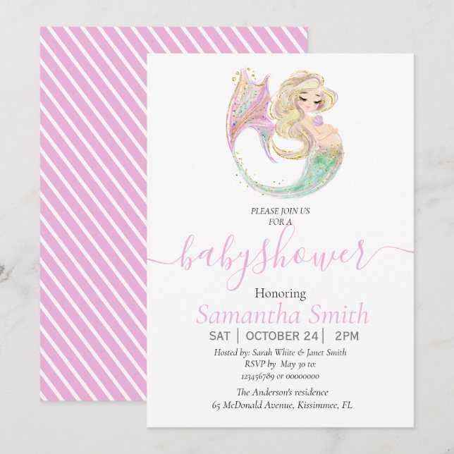 Invitación a Mermaid Baby Shower Mother (Anverso / Reverso)