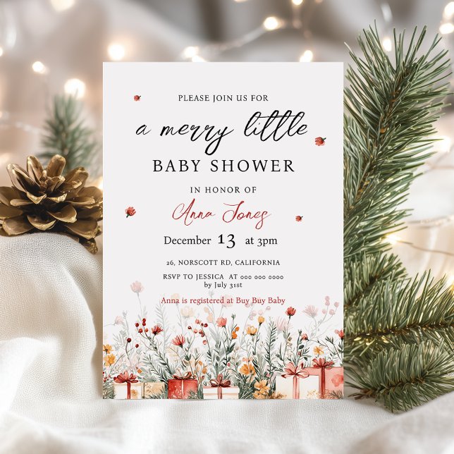 Invitación A Merry Little Baby Shower Christmas Florals (Subido por el creador)