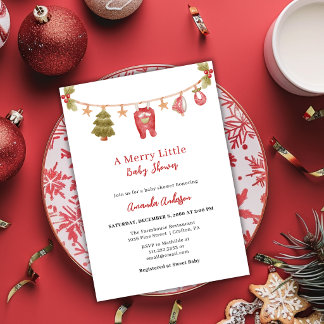 Invitación A Merry Little Baby Shower Winter Christmas Red