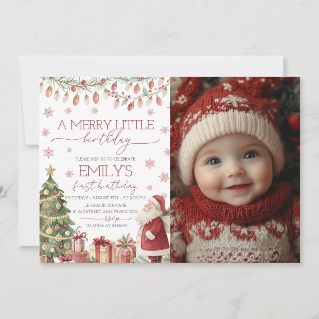 Invitación A Merry Little Birthday Photo Invite (Anverso)