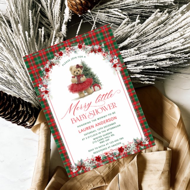 Invitación A Merry Little Christmas Tartan Baby Shower (Subido por el creador)