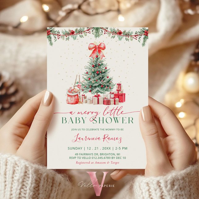 Invitación A Merry Little Holiday Christmas Tree Baby Shower (Subido por el creador)