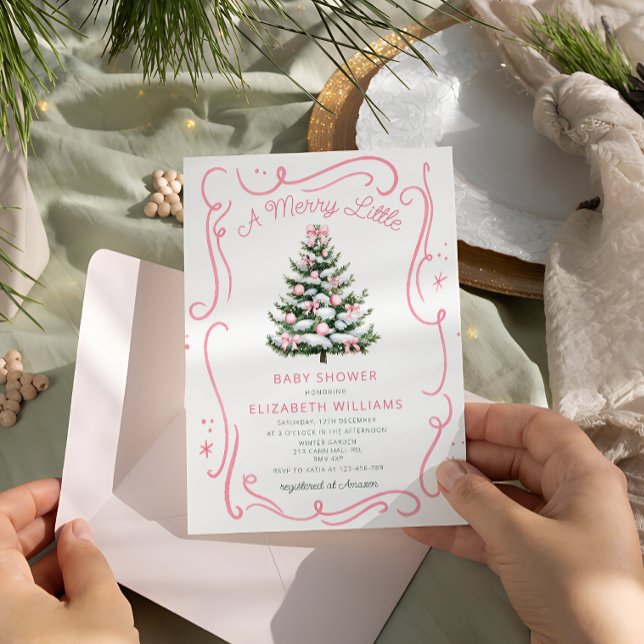 Invitación A Merry Little Pink Baby Shower Christmas  (Subido por el creador)