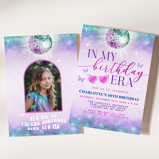 Invitación a mi cumpleaños - Chica de cumpleaños a (In My Birthday Era Invitation - Teen Birthday Girl Music Party Invite - Purple and Blue Eras Party)