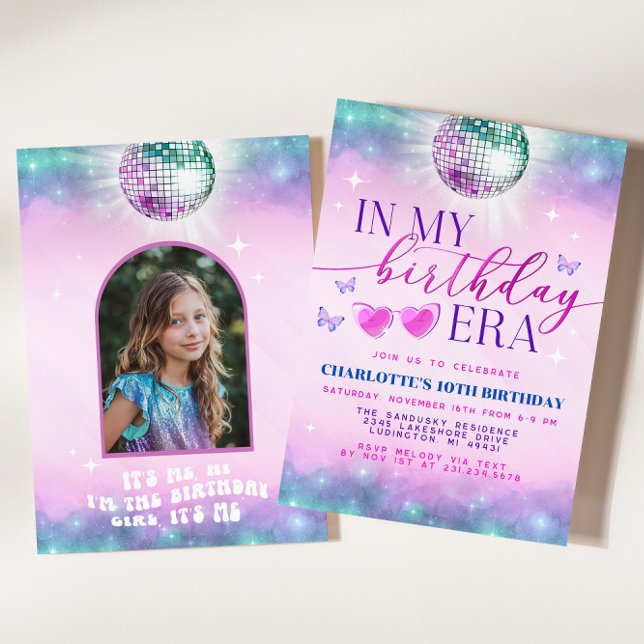 Invitación a mi cumpleaños - Chica de cumpleaños a (In My Birthday Era Invitation - Teen Birthday Girl Music Party Invite - Purple and Blue Eras Party)