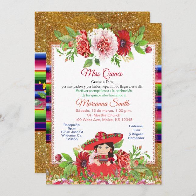 Invitación a Miss México Quinceañera Roja (Anverso / Reverso)