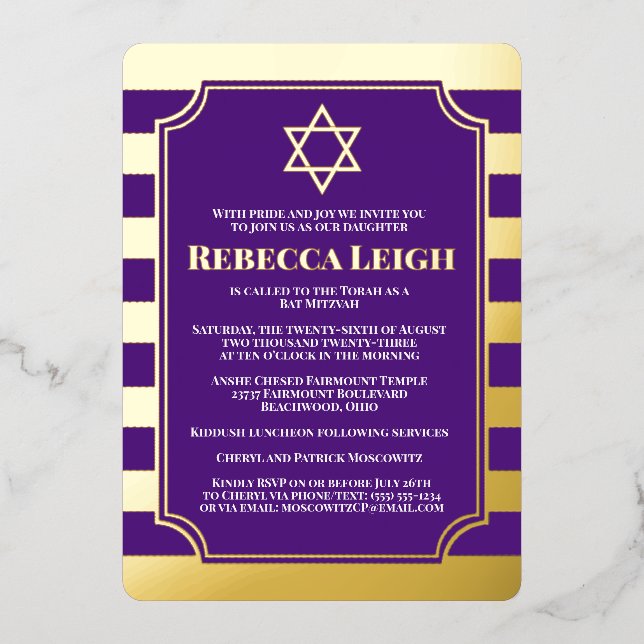 Invitación a Mitzvah con estrella por un murciélag (Anverso)