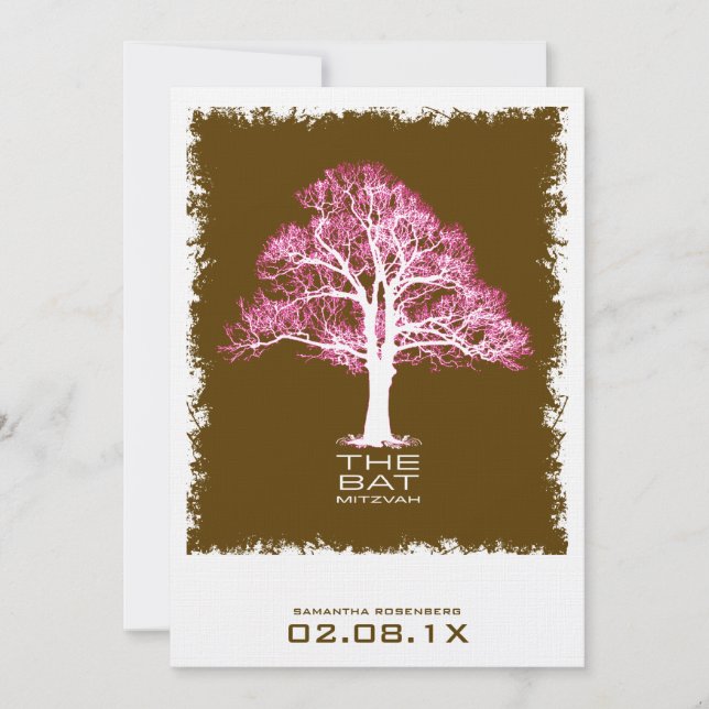 Invitación a Mitzvah de barril de árbol de la vida (Anverso)