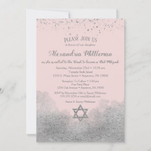 Invitación a Mitzvah de Bat de Plata Rosa